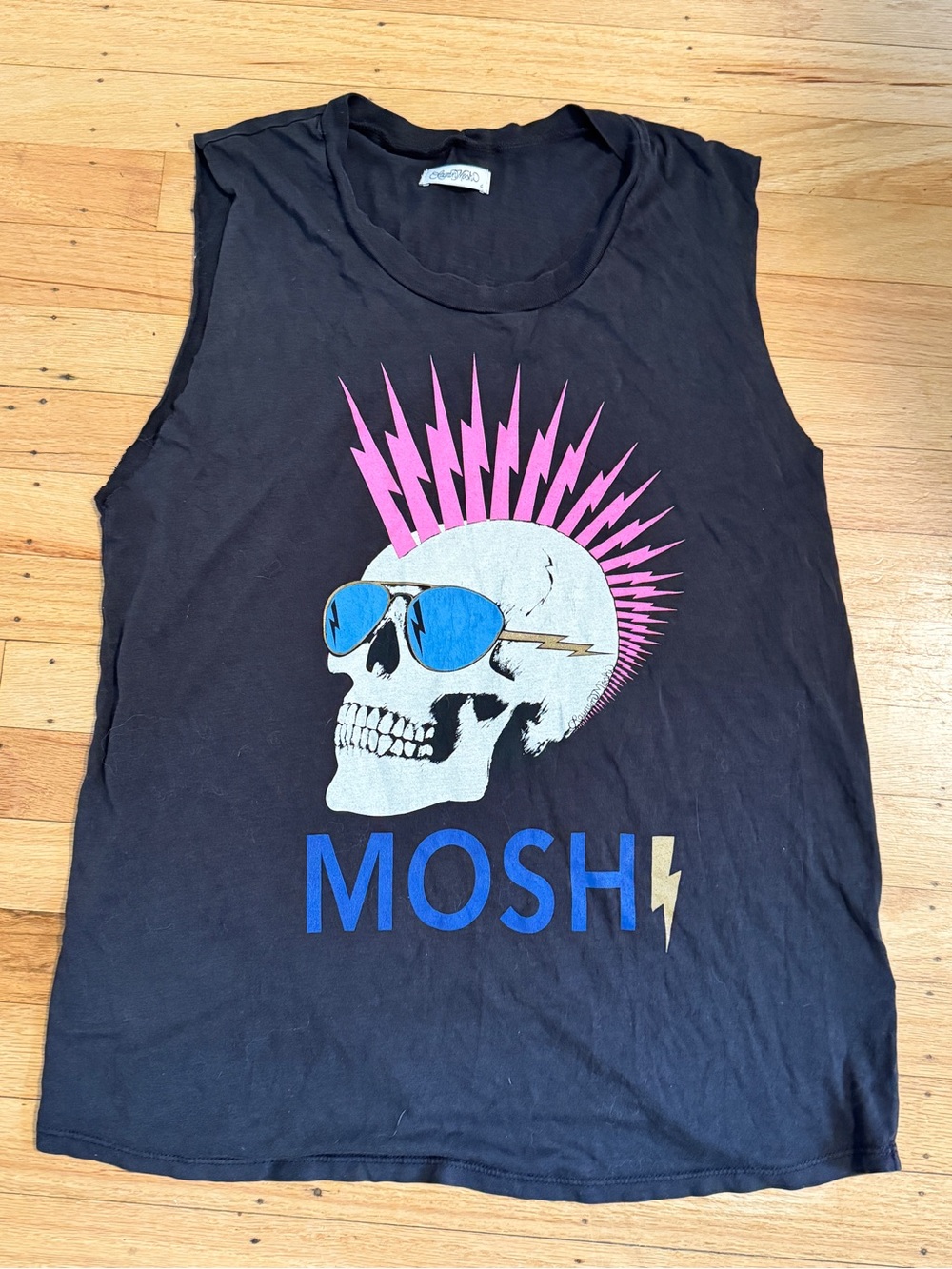 Lauren Moshi Black Muscle Tee with Pink Mohawk & Blue Accents